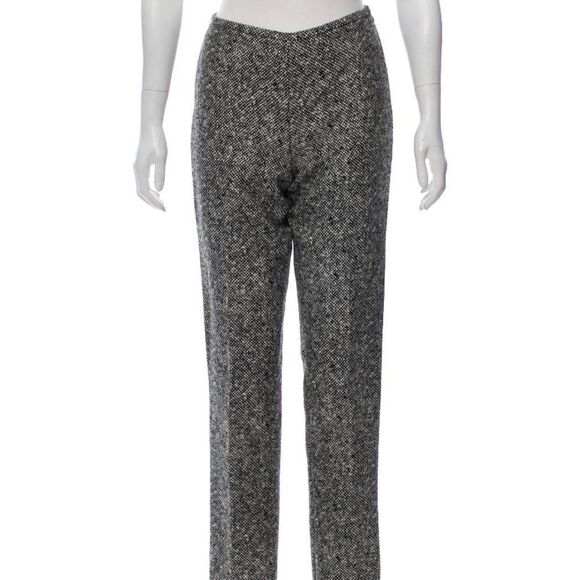 Michael Kors Collection Italy Black White Textured Wool Mid Rise Straight Pant 4 - Picture 1 of 11